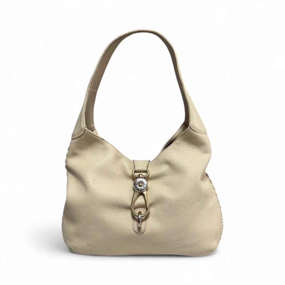 Dooney & Bourke Cream Pebbled Leather Hobo Bag Gold Tone Clasp